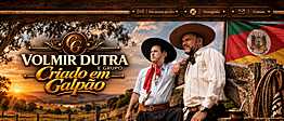 Volmir Dutra e Grupo — Criado em Galpão, à beira da cerca de aramado com a bandeira do Rio Grande do Sul
